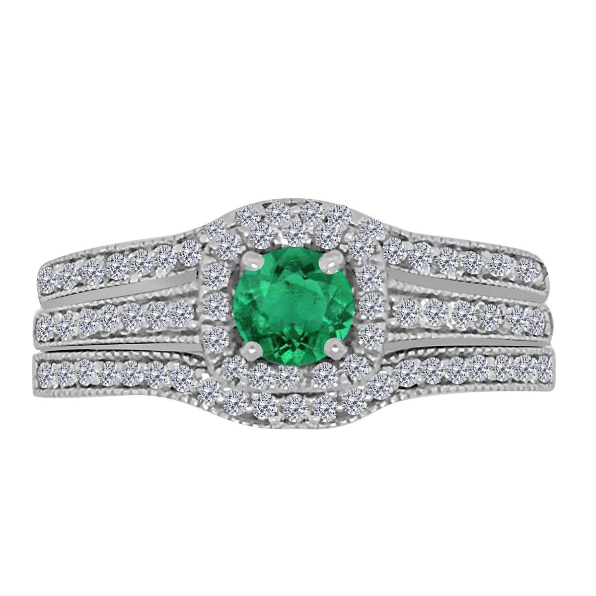 Mauli Jewels 1.55 Carat Prong Setting Natural Diamond & Emerald Gemstone Trio Ring in 10K White, Yellow, and Rose Gold Mauli Jewels