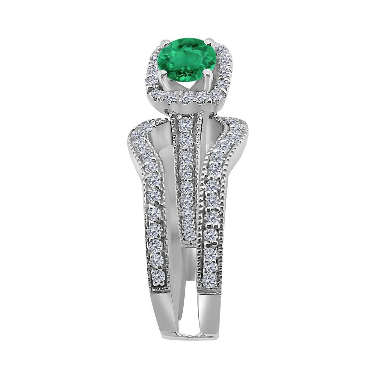 Mauli Jewels 1.55 Carat Prong Setting Natural Diamond & Emerald Gemstone Trio Ring in 10K White, Yellow, and Rose Gold Mauli Jewels