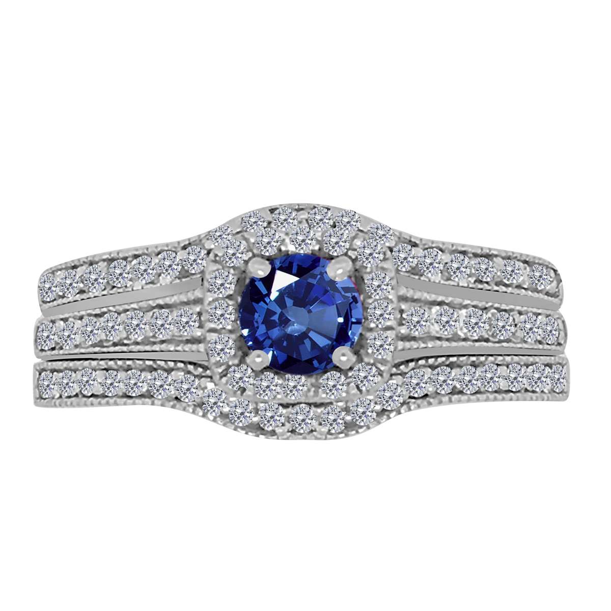 Mauli Jewels 1.55 Carat Prong Setting Natural Diamond & Sapphire Gemstone Trio Ring in 10K White, Yellow, and Rose Gold Mauli Jewels
