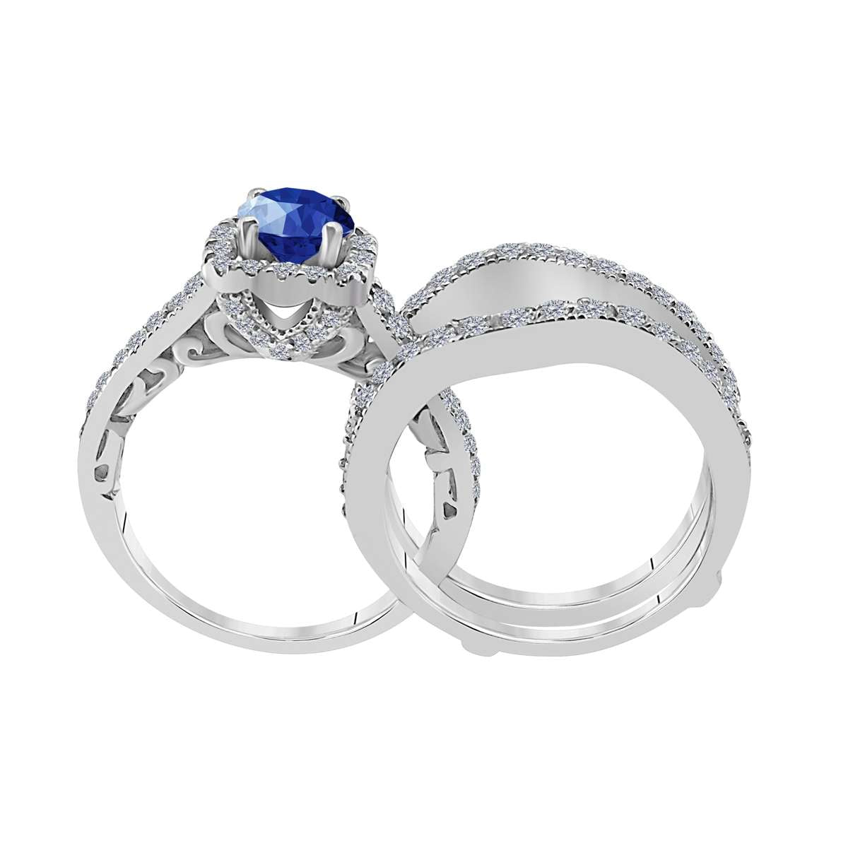 Mauli Jewels 1.55 Carat Prong Setting Natural Diamond & Sapphire Gemstone Trio Ring in 10K White, Yellow, and Rose Gold Mauli Jewels