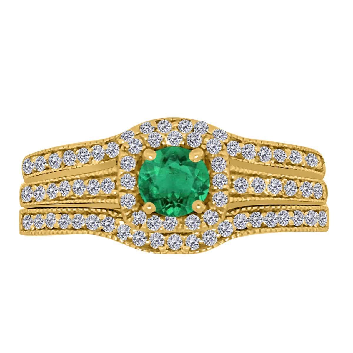 Mauli Jewels 1.55 Carat Prong Setting Natural Diamond & Emerald Gemstone Trio Ring in 10K White, Yellow, and Rose Gold Mauli Jewels