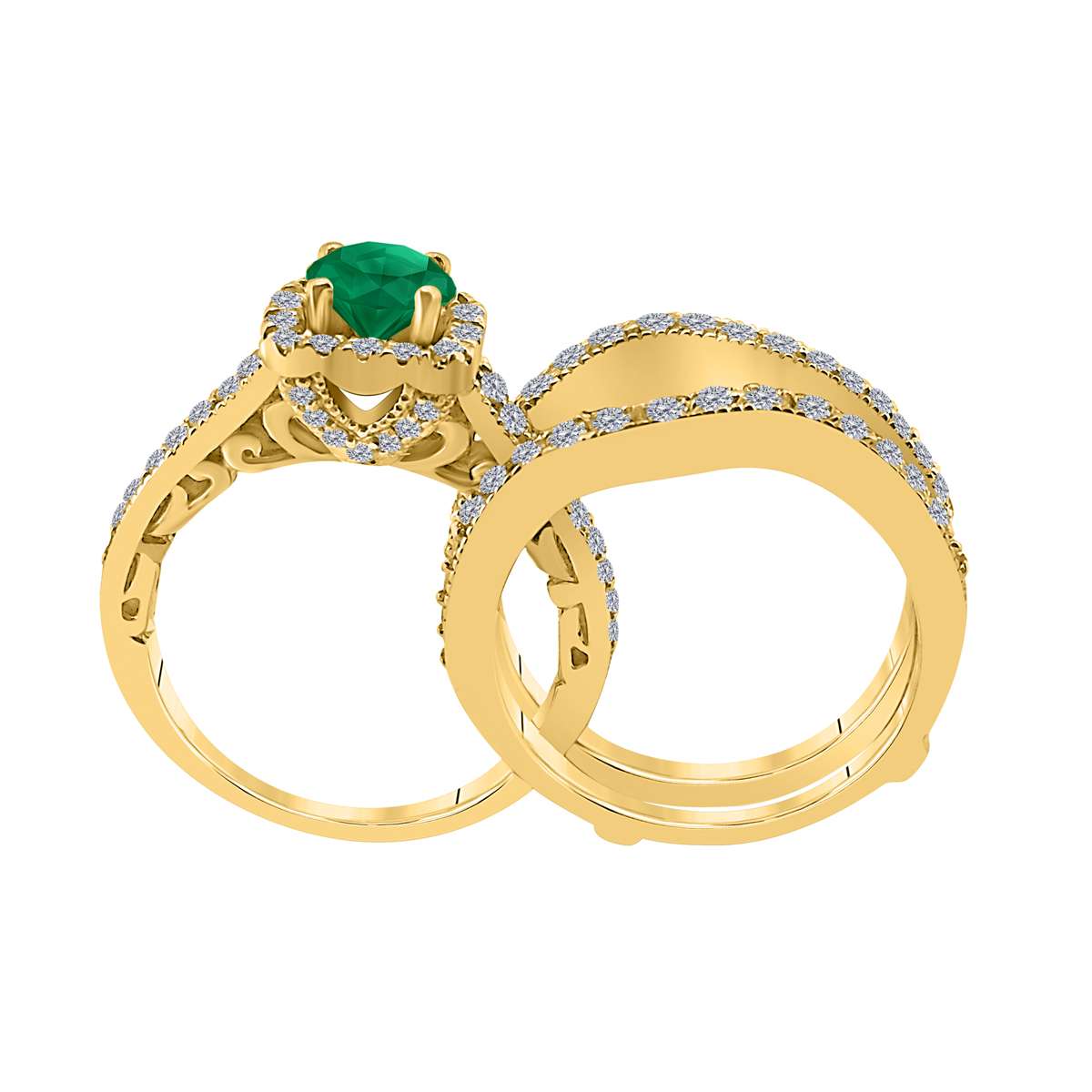 Mauli Jewels 1.55 Carat Prong Setting Natural Diamond & Emerald Gemstone Trio Ring in 10K White, Yellow, and Rose Gold Mauli Jewels