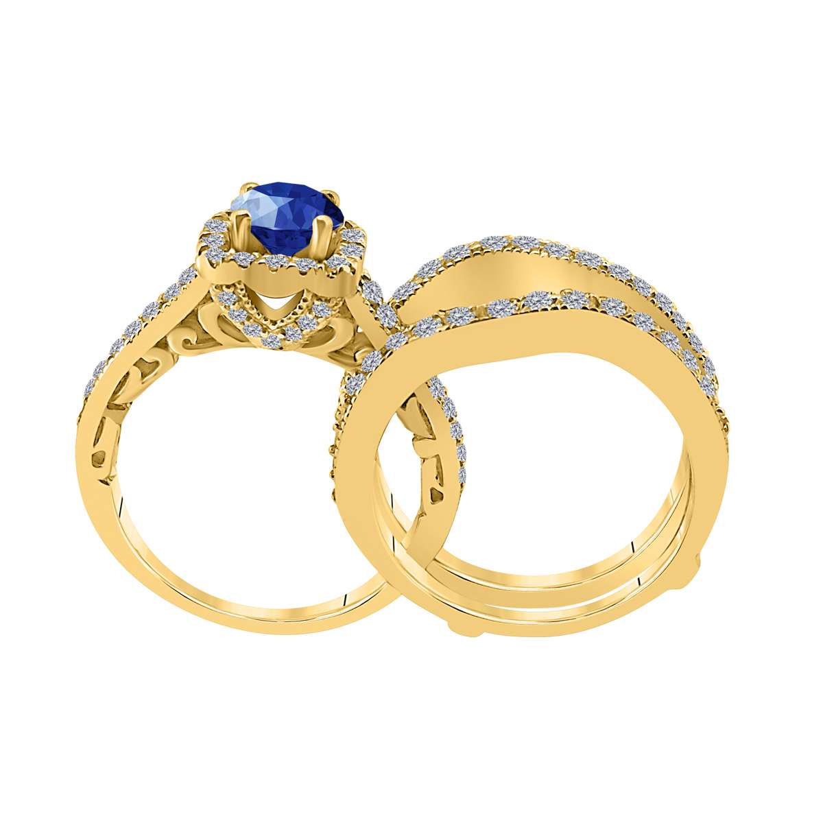 Mauli Jewels 1.55 Carat Prong Setting Natural Diamond & Sapphire Gemstone Trio Ring in 10K White, Yellow, and Rose Gold Mauli Jewels