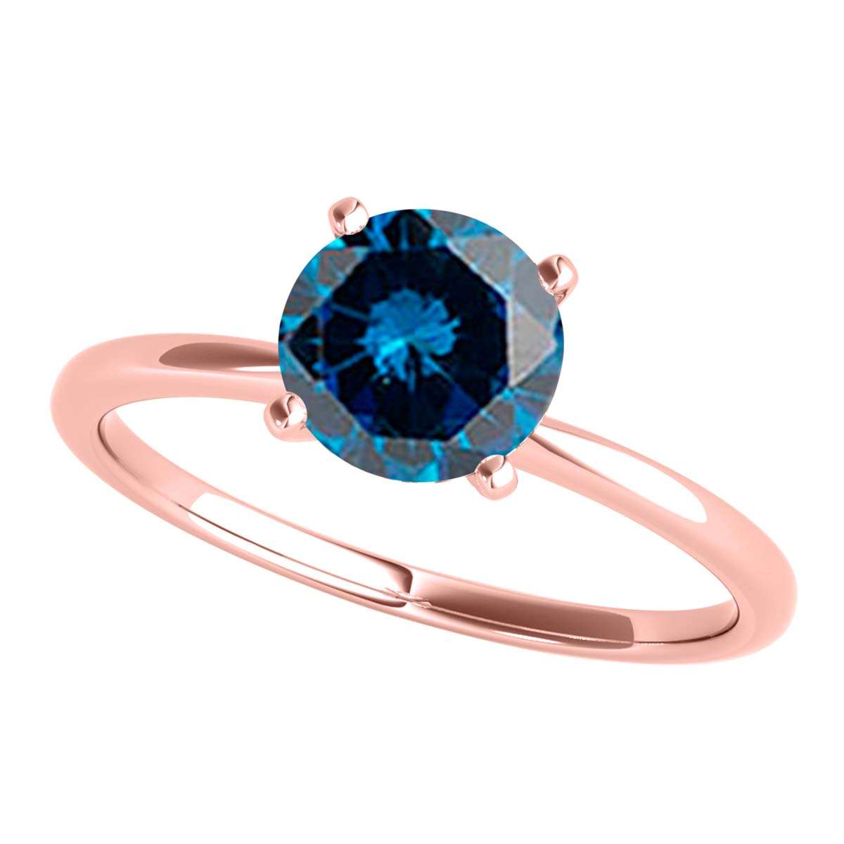 MAULI JEWELS 1.00 Carat Round Blue Diamond Prong Set Classic Solitaire Ring In 14K Solid Rose White Yellow Gold, Mauli Jewels