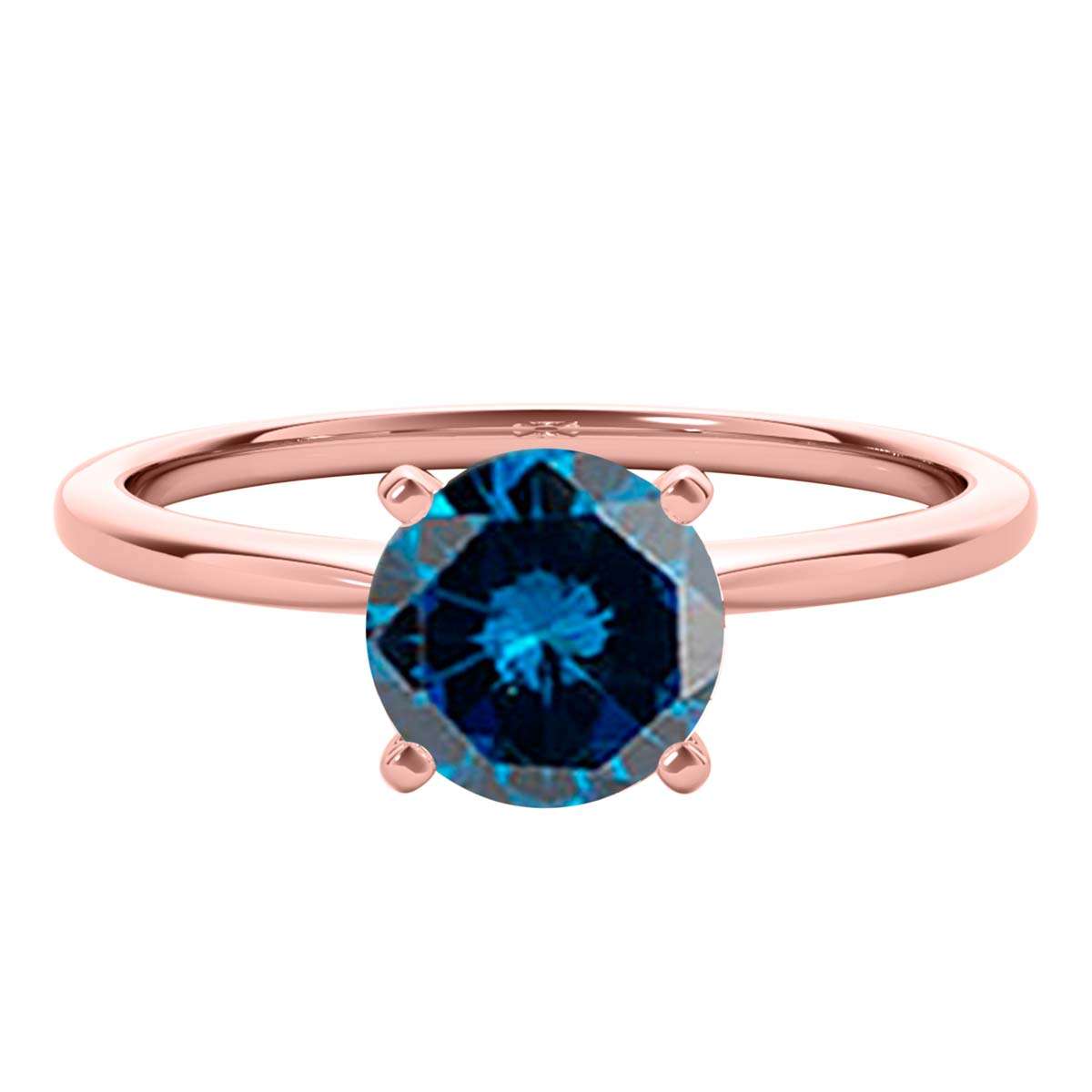 MAULI JEWELS 1.00 Carat Round Blue Diamond Prong Set Classic Solitaire Ring In 14K Solid Rose White Yellow Gold, Mauli Jewels