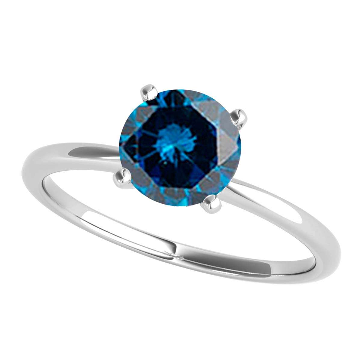 MAULI JEWELS 1.00 Carat Round Blue Diamond Prong Set Classic Solitaire Ring In 14K Solid Rose White Yellow Gold, Mauli Jewels