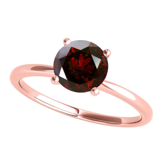MAULI JEWELS 1.00 Carat Round Red Diamond Prong Set Classic Solitaire Ring In 18K Solid Rose White Yellow Gold, Mauli Jewels