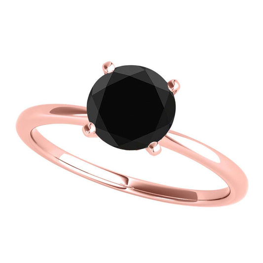 MAULI JEWELS 1.50 Carat Round Black Diamond Prong Set Classic Solitaire Ring In 10K Solid Rose White Yellow Gold, Mauli Jewels