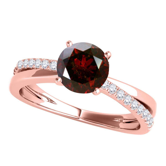 MAULI JEWELS 1.00 Carat Natural Brilliant Cut Red White Diamond Solitaire Twisted Shank Engagement Wedding Ring In 18K Solid Gold Mauli Jewels