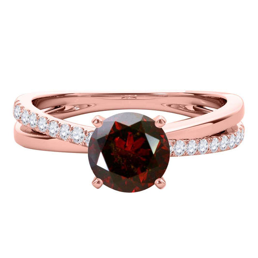 MAULI JEWELS 1.00 Carat Natural Brilliant Cut Red White Diamond Solitaire Twisted Shank Engagement Wedding Ring In 18K Solid Gold Mauli Jewels