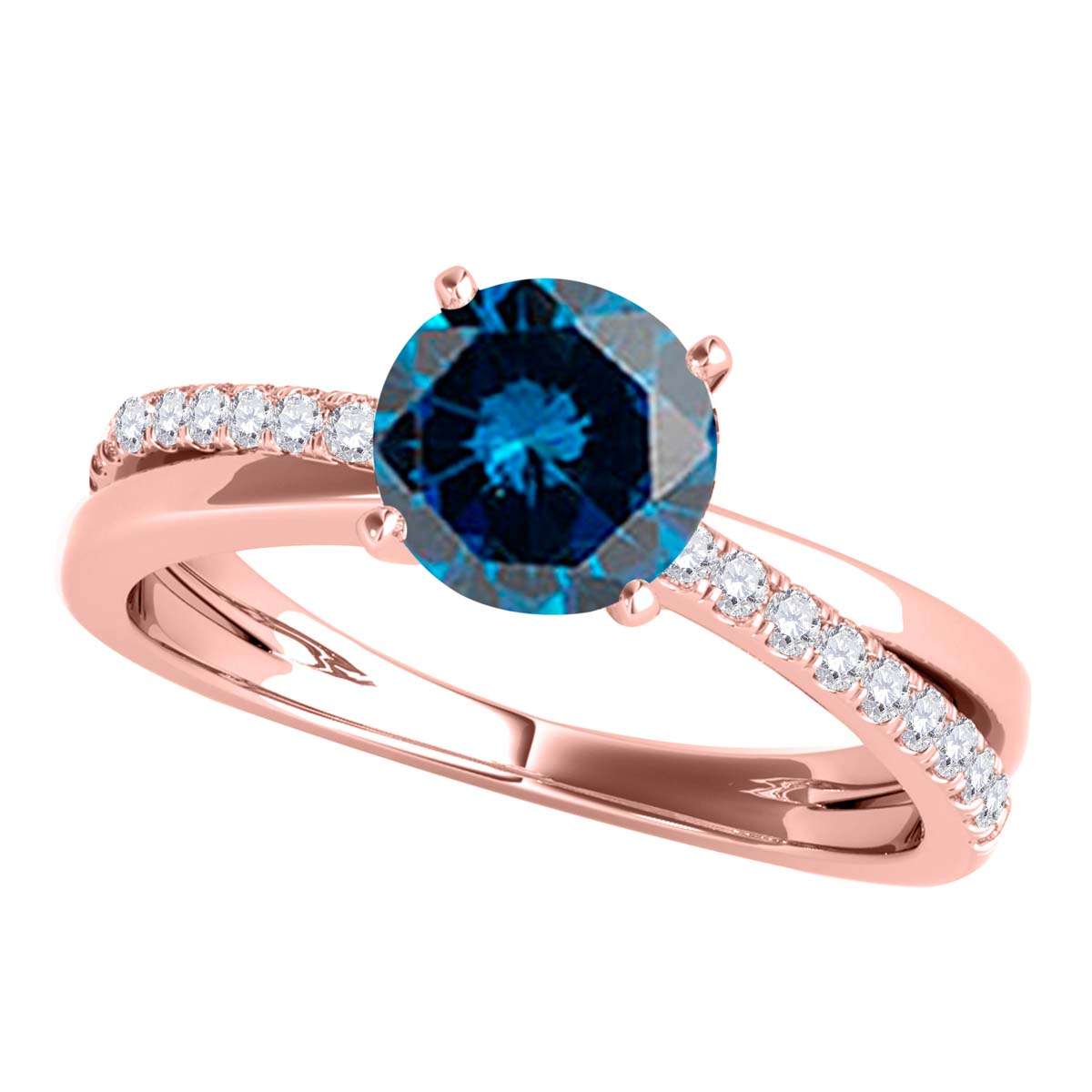 MAULI JEWELS 1.25 Carat Brilliant Cut Blue And White Diamond Twisted Shank Solitaire Engagement Wedding Ring In 10K Solid Rose Gold White Yellow Gold Mauli Jewels