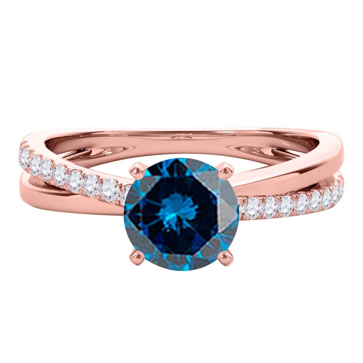 MAULI JEWELS 1.25 Carat Brilliant Cut Blue And White Diamond Twisted Shank Solitaire Engagement Wedding Ring In 10K Solid Rose Gold White Yellow Gold Mauli Jewels