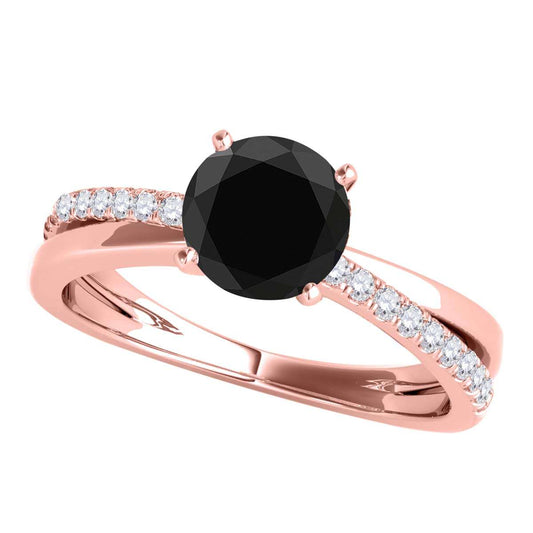 MAULI JEWELS 1.25 Carat Brilliant Cut Black And White Diamond Twisted Shank Solitaire Engagement Wedding Ring In 10K Solid Rose Gold White Yellow Gold Mauli Jewels