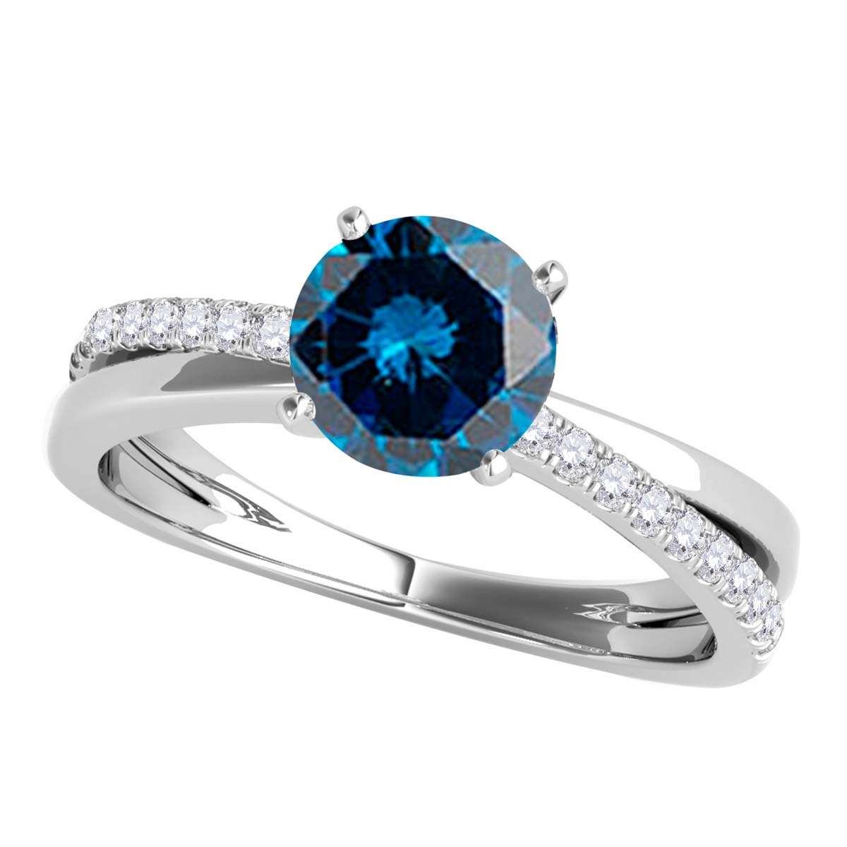 MAULI JEWELS 1.25 Carat Brilliant Cut Blue And White Diamond Twisted Shank Solitaire Engagement Wedding Ring In 10K Solid Rose Gold White Yellow Gold Mauli Jewels