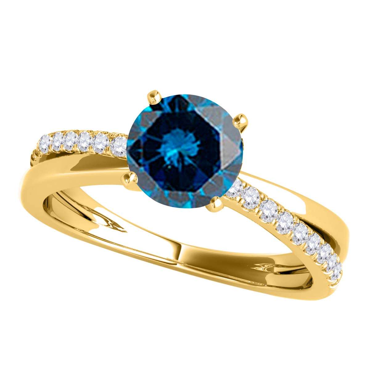 MAULI JEWELS 1.25 Carat Brilliant Cut Blue And White Diamond Twisted Shank Solitaire Engagement Wedding Ring In 10K Solid Rose Gold White Yellow Gold Mauli Jewels