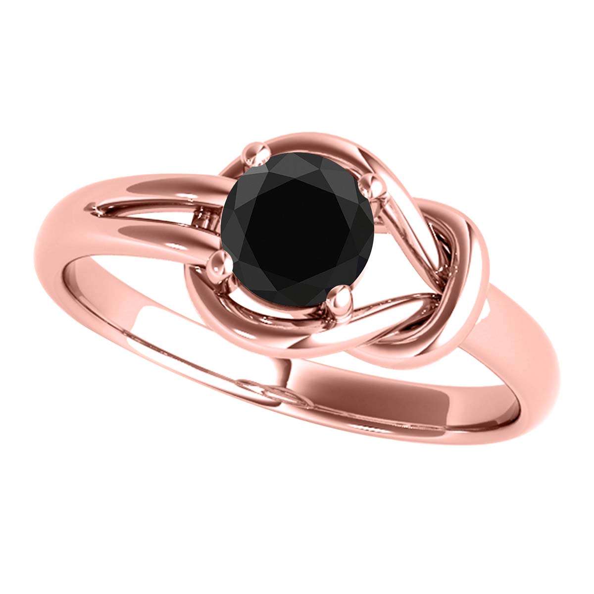 1.00 Carat Natural Black Diamond Love Knot Engagement Wedding Ring For Women In 14K Solid White Rose Yellow Gold Mauli Jewels