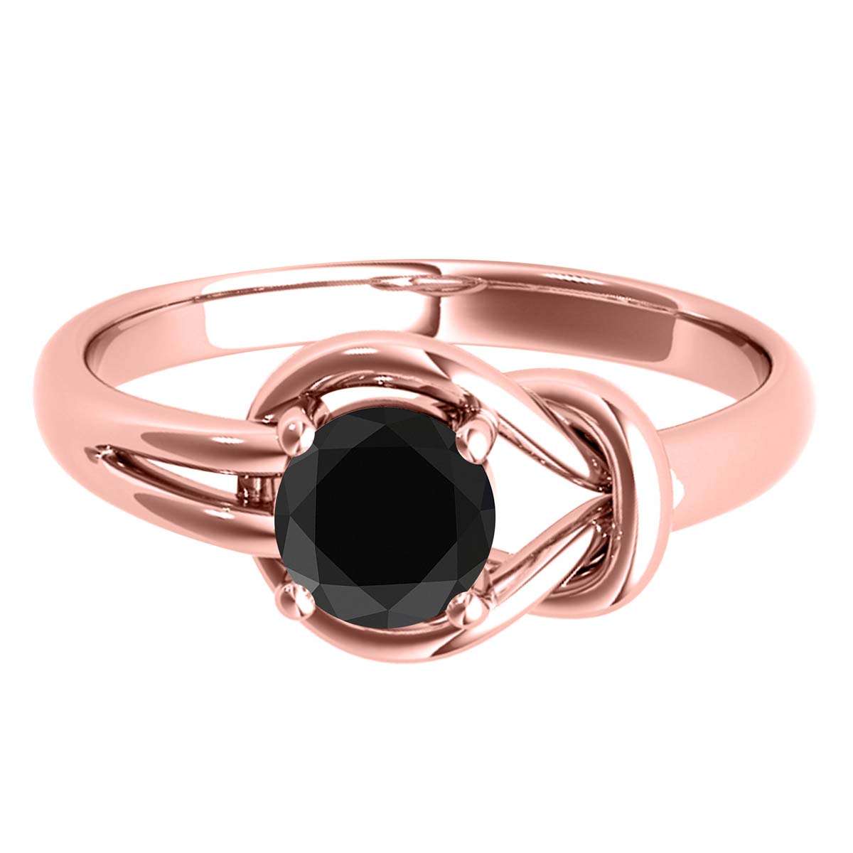 1.00 Carat Natural Black Diamond Love Knot Engagement Wedding Ring For Women In 14K Solid White Rose Yellow Gold Mauli Jewels