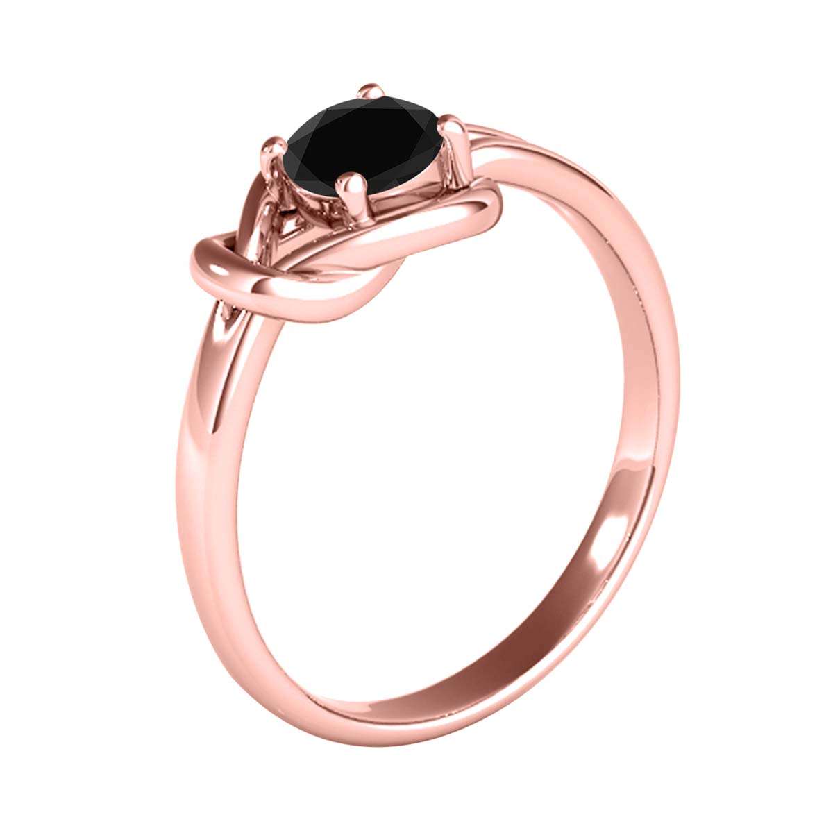 1.00 Carat Natural Black Diamond Love Knot Engagement Wedding Ring For Women In 14K Solid White Rose Yellow Gold Mauli Jewels