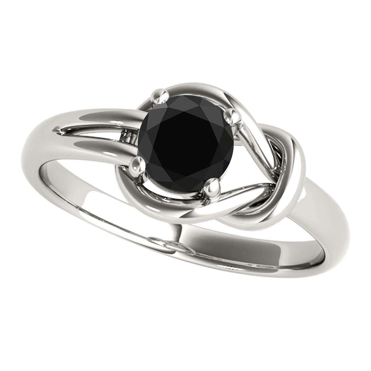 1.00 Carat Natural Black Diamond Love Knot Engagement Wedding Ring For Women In 14K Solid White Rose Yellow Gold Mauli Jewels