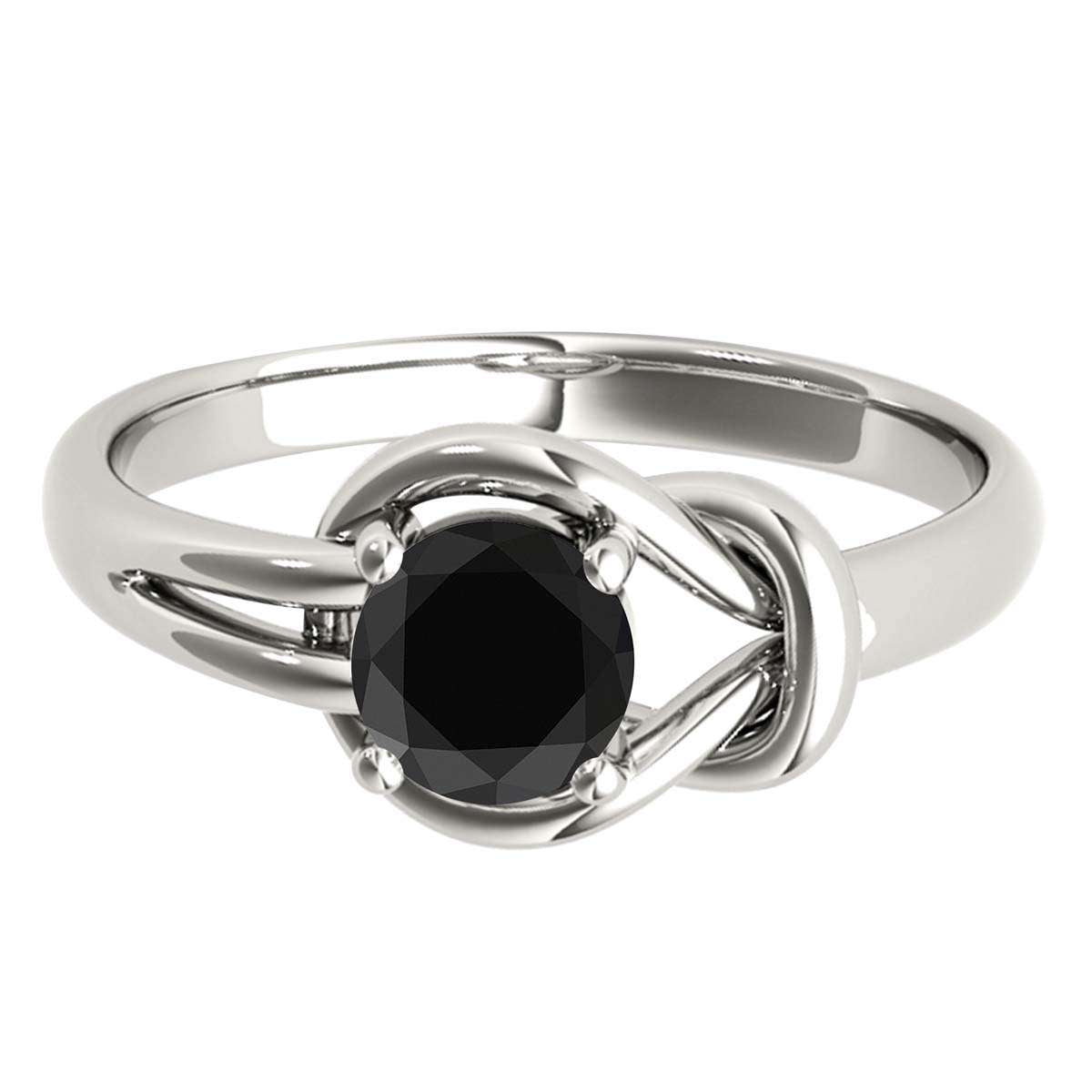 1.00 Carat Natural Black Diamond Love Knot Engagement Wedding Ring For Women In 14K Solid White Rose Yellow Gold Mauli Jewels