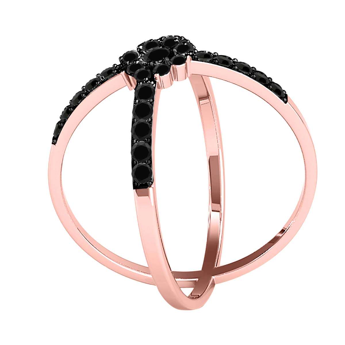 MAULI JEWELS 0.30 Carat Round Natural Black Diamond Criss-Cross Engagement Ring for Women in 10K Solid Rose, White, or Yellow Gold Mauli Jewels