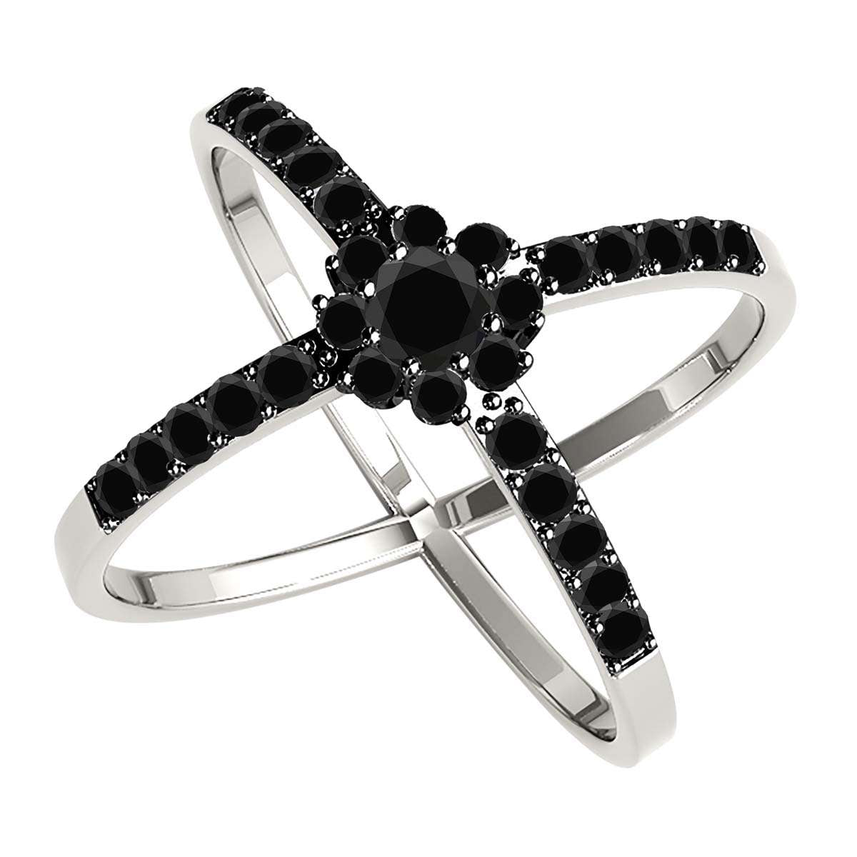 MAULI JEWELS 0.30 Carat Round Natural Black Diamond Criss-Cross Engagement Ring for Women in 10K Solid Rose, White, or Yellow Gold Mauli Jewels