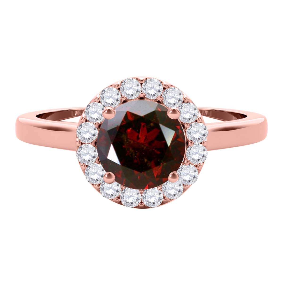 1.25 Carat Brilliant Cut Red And White Diamond Halo Engagement Wedding Ring For Women In 14K Solid Rose White Yellow Gold Mauli Jewels