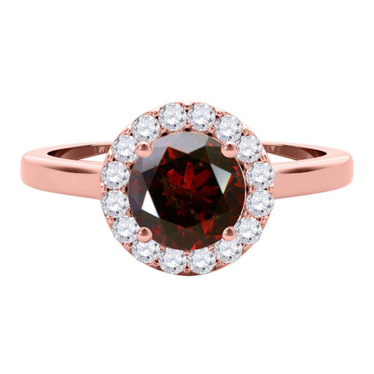 1.25 Carat Brilliant Cut Red And White Diamond Halo Engagement Wedding Ring For Women In 14K Solid Rose White Yellow Gold Mauli Jewels