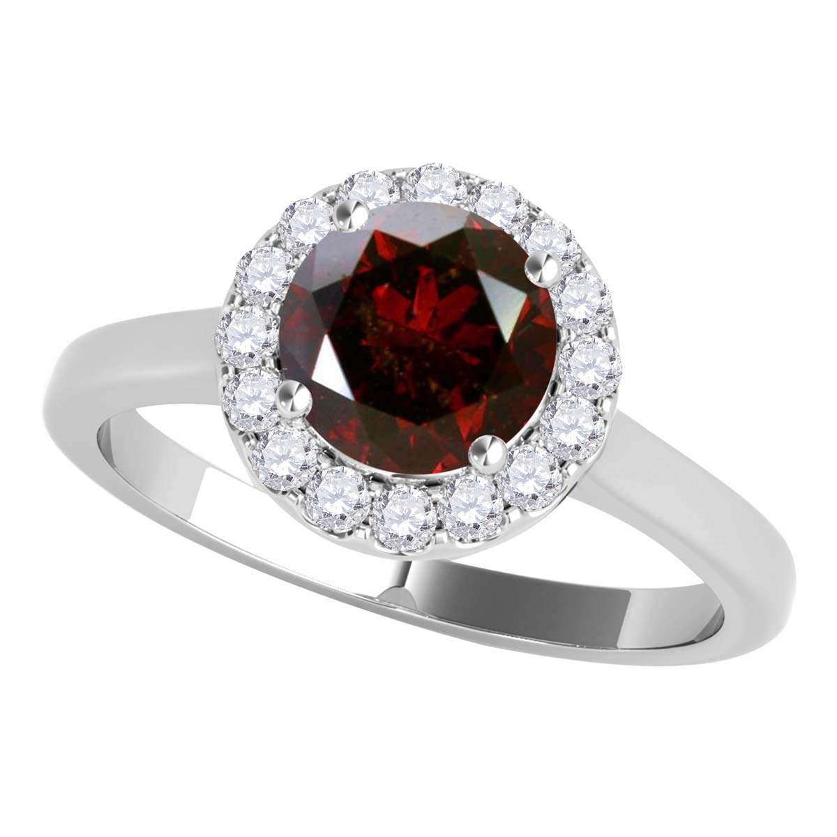 1.25 Carat Brilliant Cut Red And White Diamond Halo Engagement Wedding Ring For Women In 14K Solid Rose White Yellow Gold Mauli Jewels