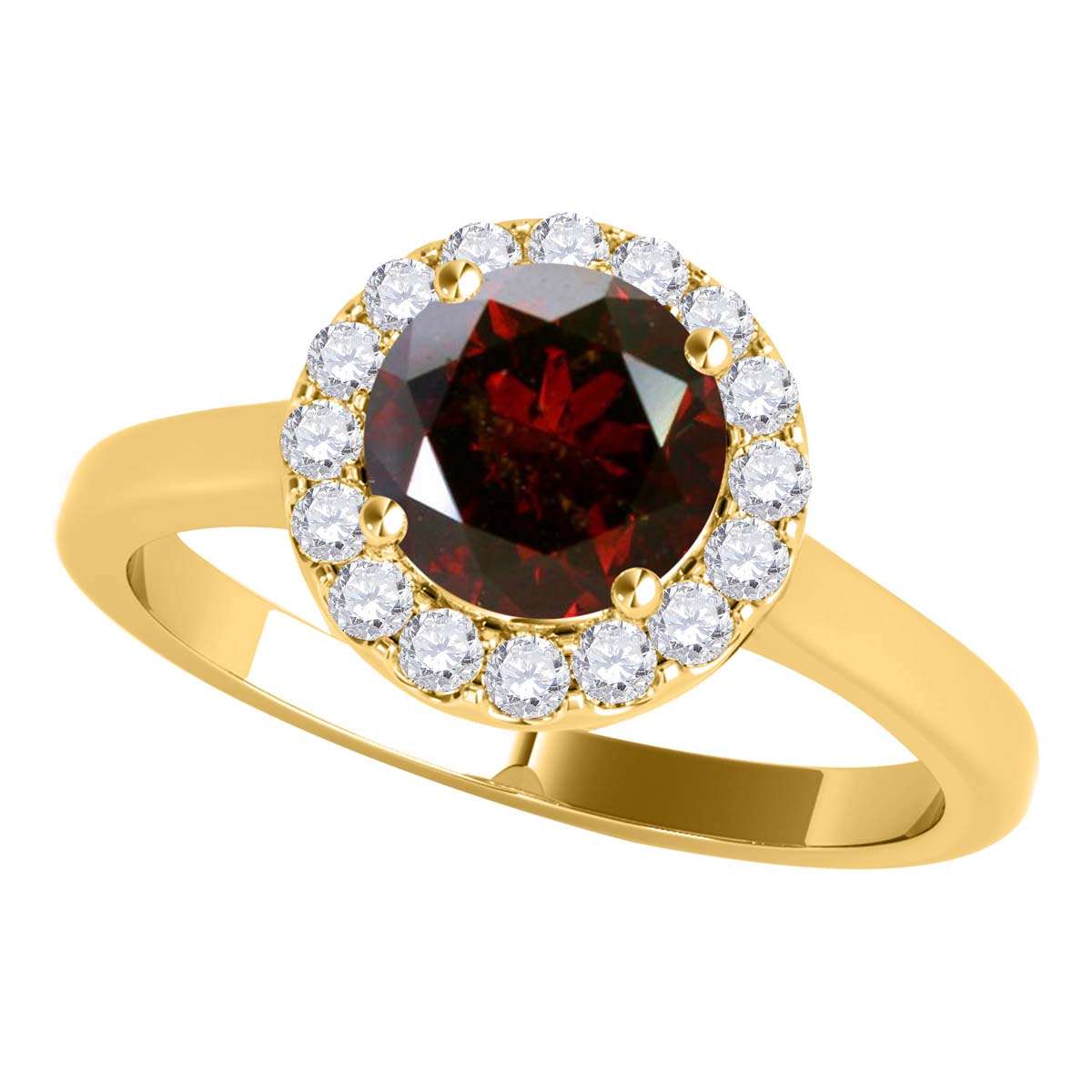 1.25 Carat Brilliant Cut Red And White Diamond Halo Engagement Wedding Ring For Women In 14K Solid Rose White Yellow Gold Mauli Jewels