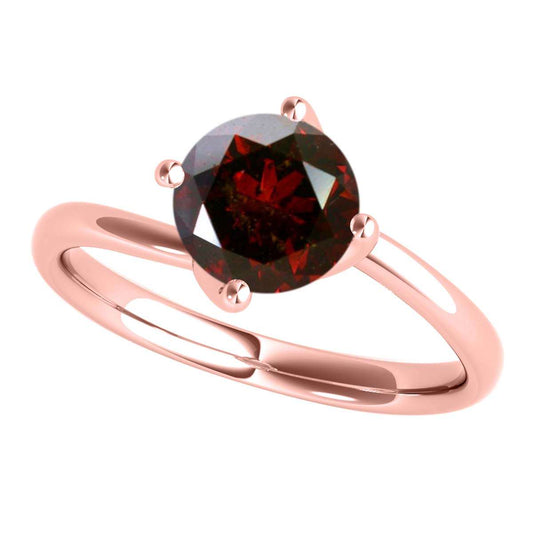 1.0 Carat Round Brilliant Cut Red Diamond Solitaire Twisted Shank Wedding Ring For Women In 14K Solid Rose White Yellow Gold Mauli Jewels