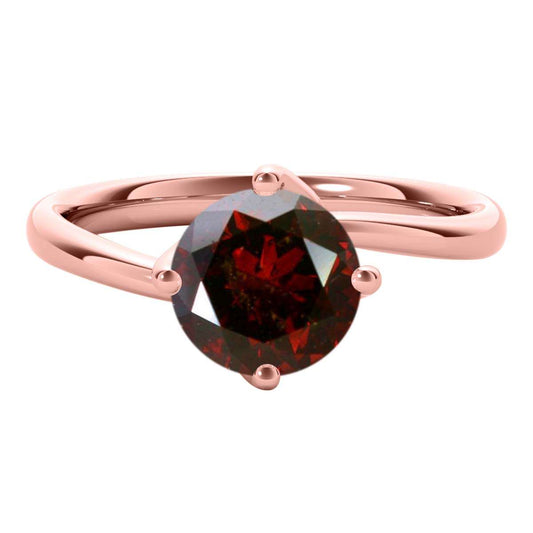 1.0 Carat Round Brilliant Cut Red Diamond Solitaire Twisted Shank Wedding Ring For Women In 14K Solid Rose White Yellow Gold Mauli Jewels