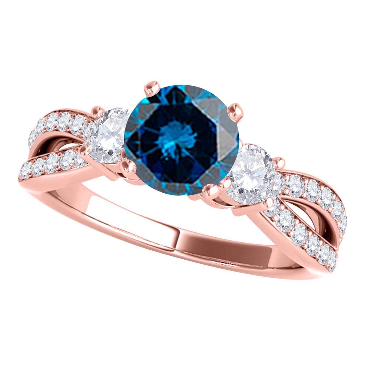 MAULI JEWELS Diamond Engagement Ring 1.75 Carat Natural Blue Diamond Split Shank In 14K White Rose Yellow Gold | Mauli Jewels