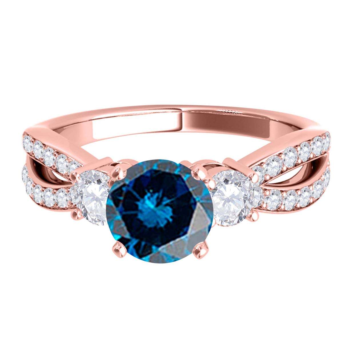 MAULI JEWELS Diamond Engagement Ring 1.75 Carat Natural Blue Diamond Split Shank In 14K White Rose Yellow Gold | Mauli Jewels
