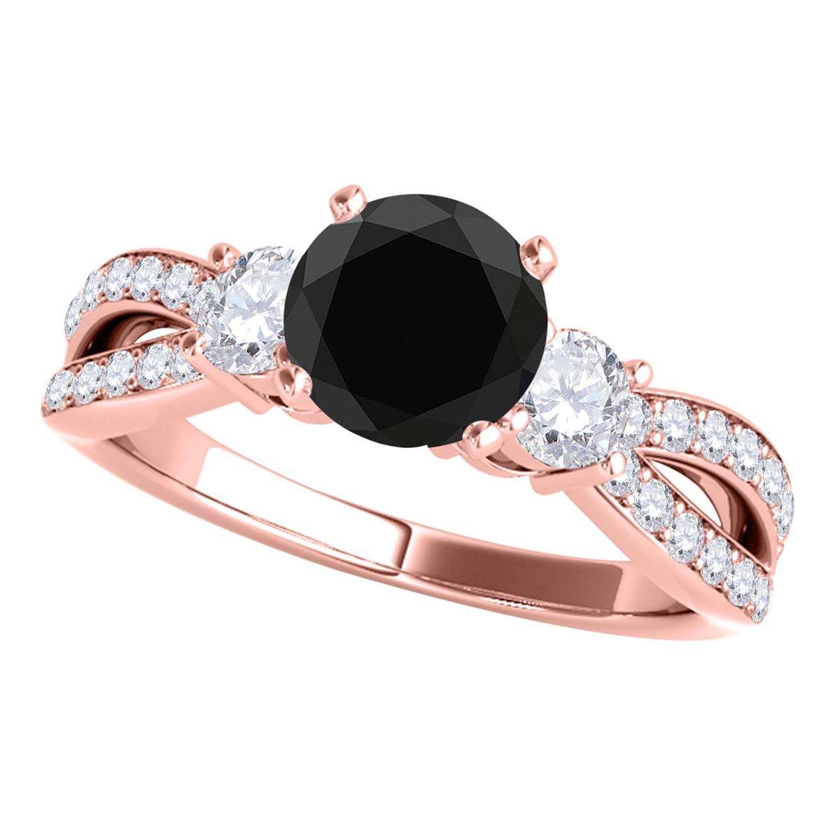 MAULI JEWELS Diamond Engagement Ring 1.75 Carat Natural Black Diamond Split Shank In 14K White Rose Yellow Gold | Mauli Jewels