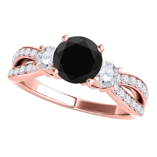MAULI JEWELS Diamond Engagement Ring 1.75 Carat Natural Black Diamond Split Shank In 14K White Rose Yellow Gold | Mauli Jewels