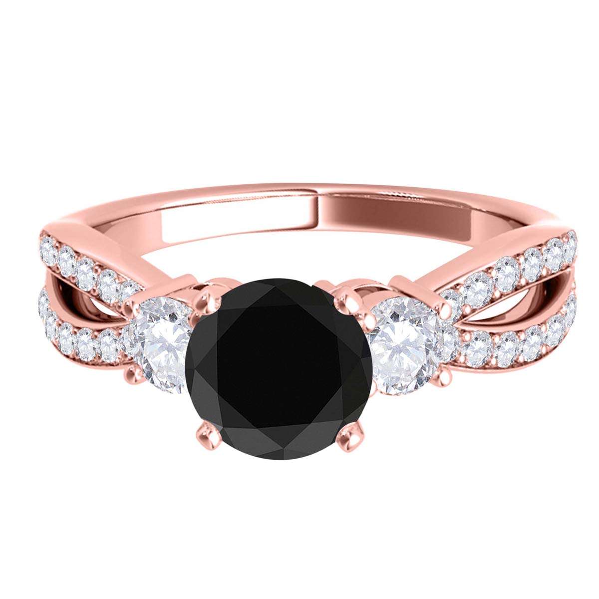 MAULI JEWELS Diamond Engagement Ring 1.75 Carat Natural Black Diamond Split Shank In 14K White Rose Yellow Gold | Mauli Jewels