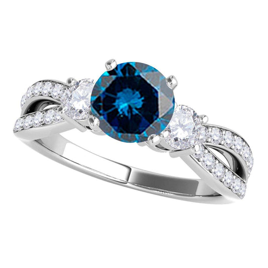 Blue And White 1.75 Carat Natural Diamond Engagement Rings For Women In 14K Rose;  Yellow, White Solid Gold Mauli Jewels