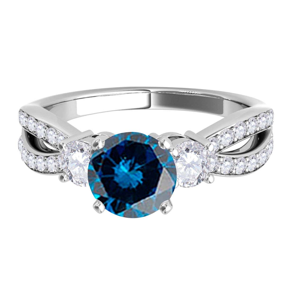 MAULI JEWELS Diamond Engagement Ring 1.75 Carat Natural Blue Diamond Split Shank In 14K White Rose Yellow Gold | Mauli Jewels
