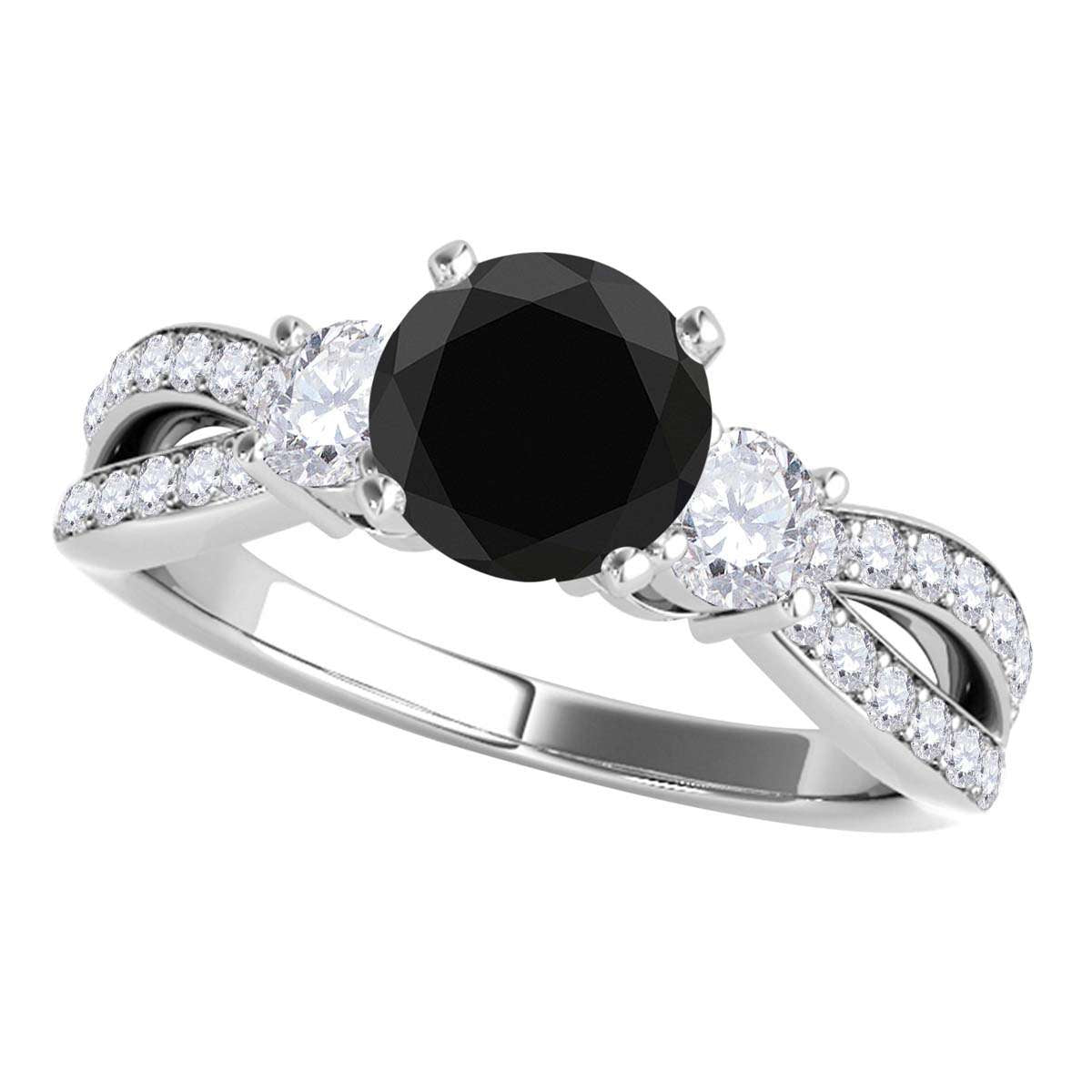 MAULI JEWELS Diamond Engagement Ring 1.75 Carat Natural Black Diamond Split Shank In 14K White Rose Yellow Gold | Mauli Jewels