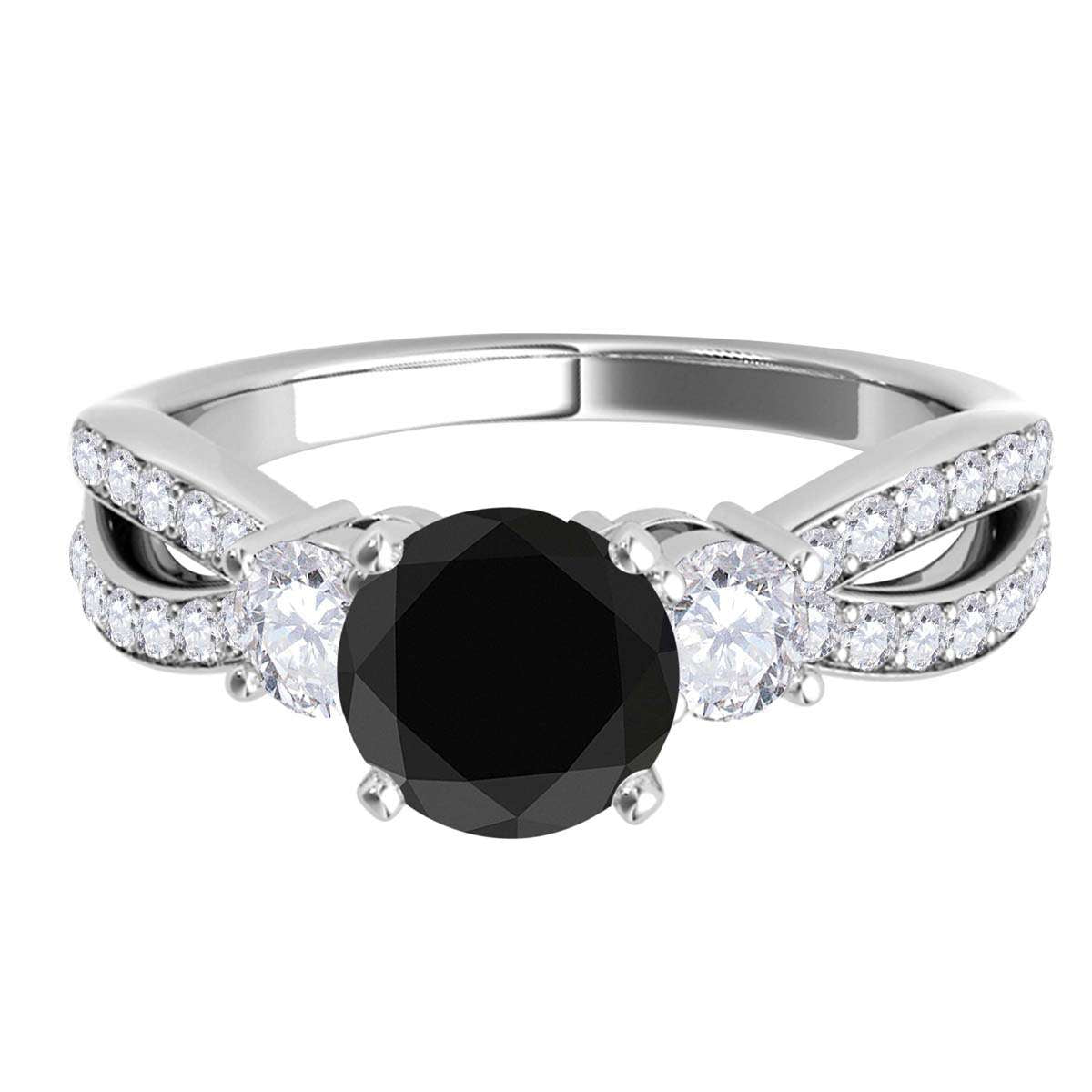 MAULI JEWELS Diamond Engagement Ring 1.75 Carat Natural Black Diamond Split Shank In 14K White Rose Yellow Gold | Mauli Jewels