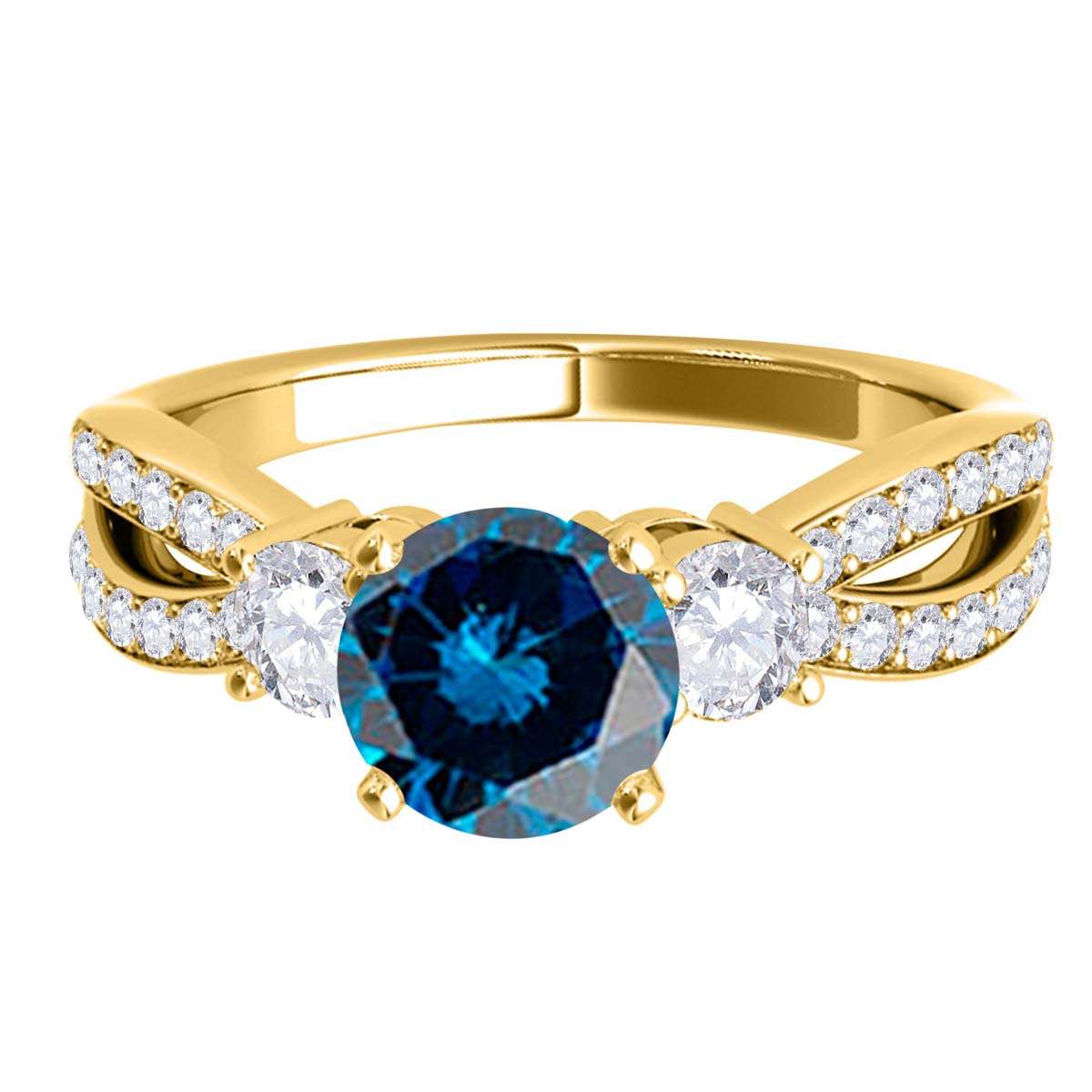 MAULI JEWELS Diamond Engagement Ring 1.75 Carat Natural Blue Diamond Split Shank In 14K White Rose Yellow Gold | Mauli Jewels