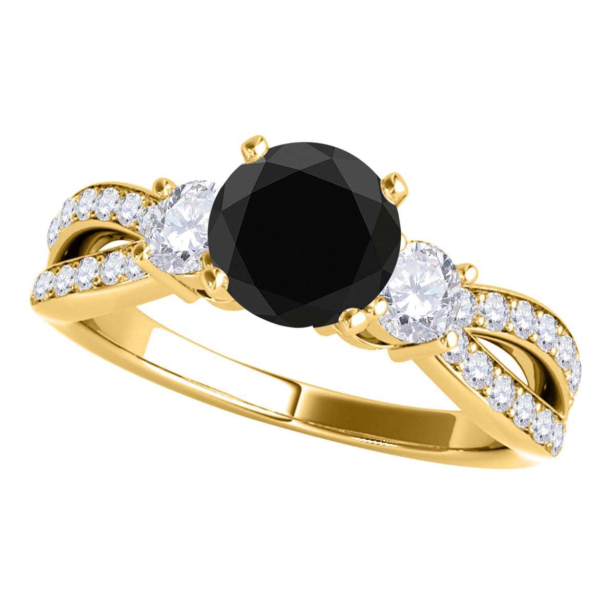 MAULI JEWELS Diamond Engagement Ring 1.75 Carat Natural Black Diamond Split Shank In 14K White Rose Yellow Gold | Mauli Jewels