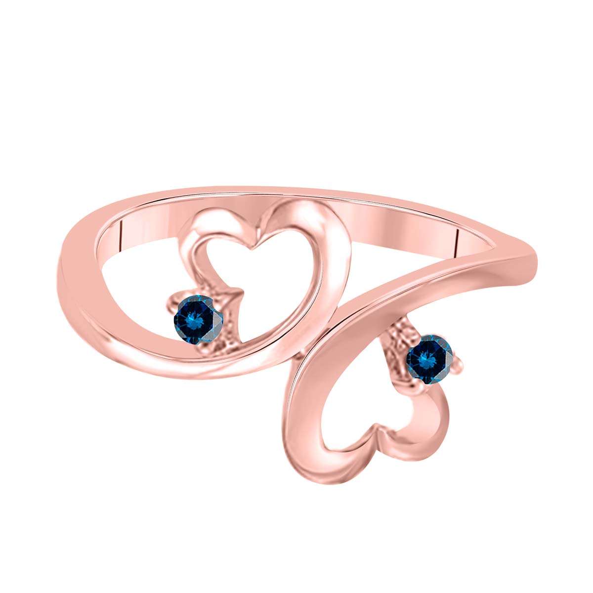 0.10 Carat Natural Blue Diamond Two-Stone Wedding Band in 10K White, Rose, or Yellow Gold Mauli Jewels