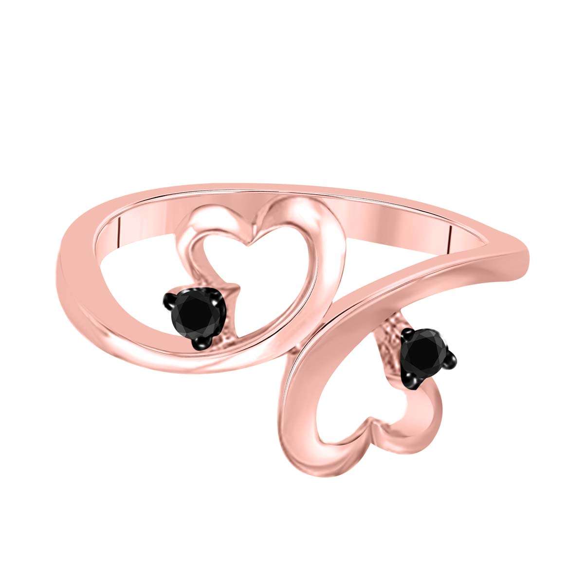 0.10 Carat Natural Black Diamond Heart Shape Wedding Rings In 10K White Rose Yellow Gold Mauli Jewels