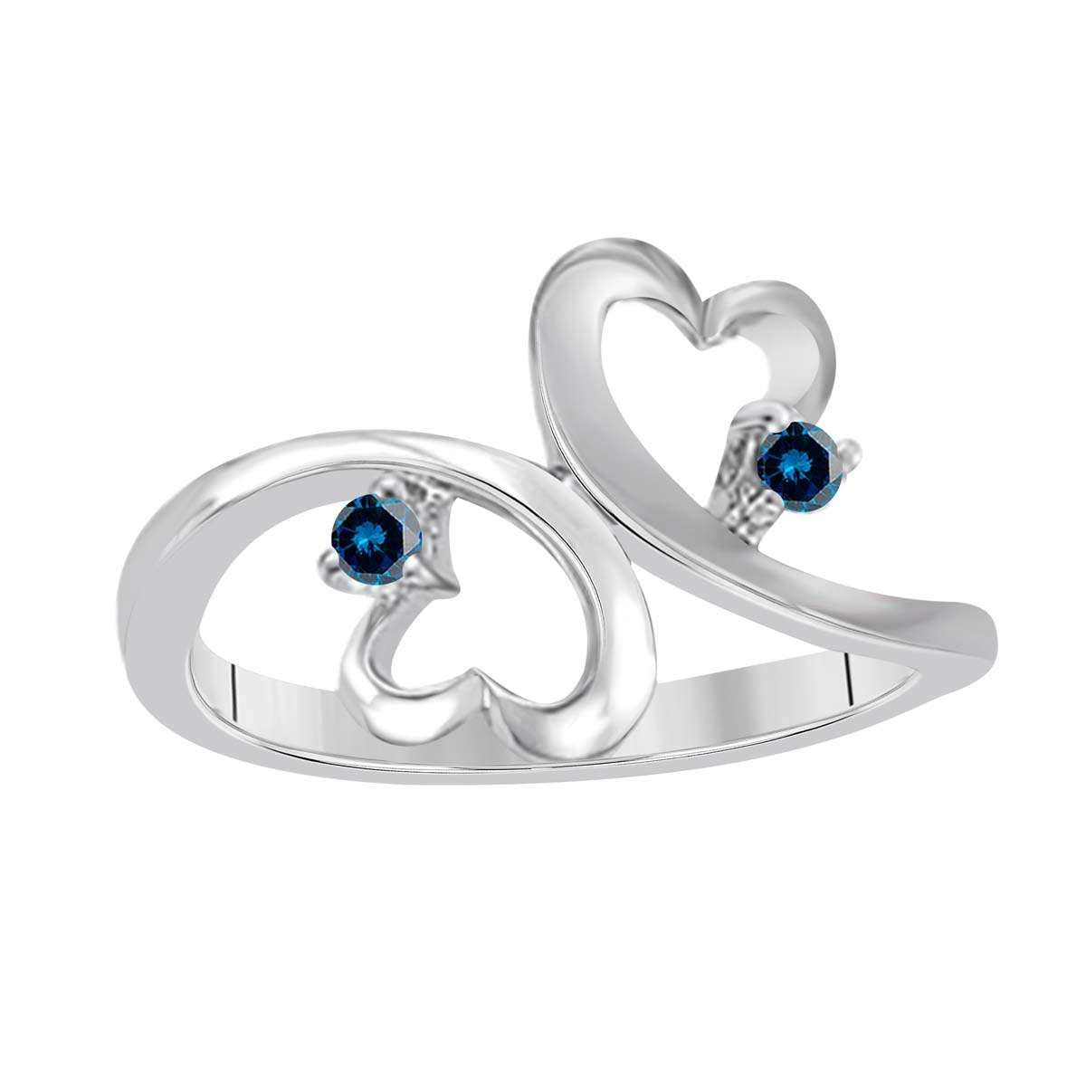 0.10 Carat Natural Blue Diamond Two-Stone Wedding Band in 10K White, Rose, or Yellow Gold Mauli Jewels