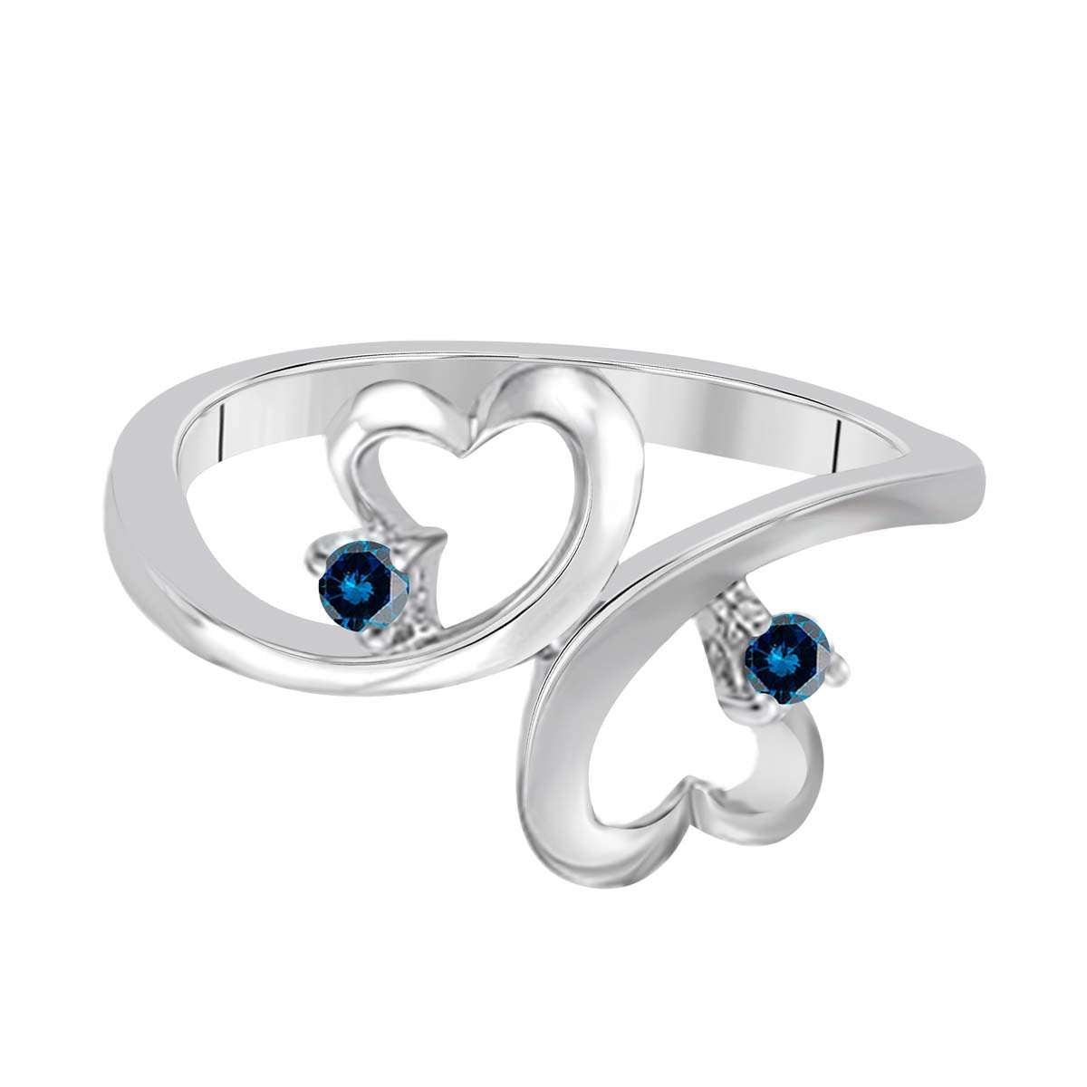 0.10 Carat Natural Blue Diamond Two-Stone Wedding Band in 10K White, Rose, or Yellow Gold Mauli Jewels