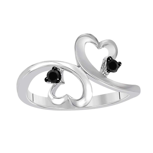 0.10 Carat Natural Black Diamond Heart Shape Wedding Rings In 10K White Rose Yellow Gold Mauli Jewels