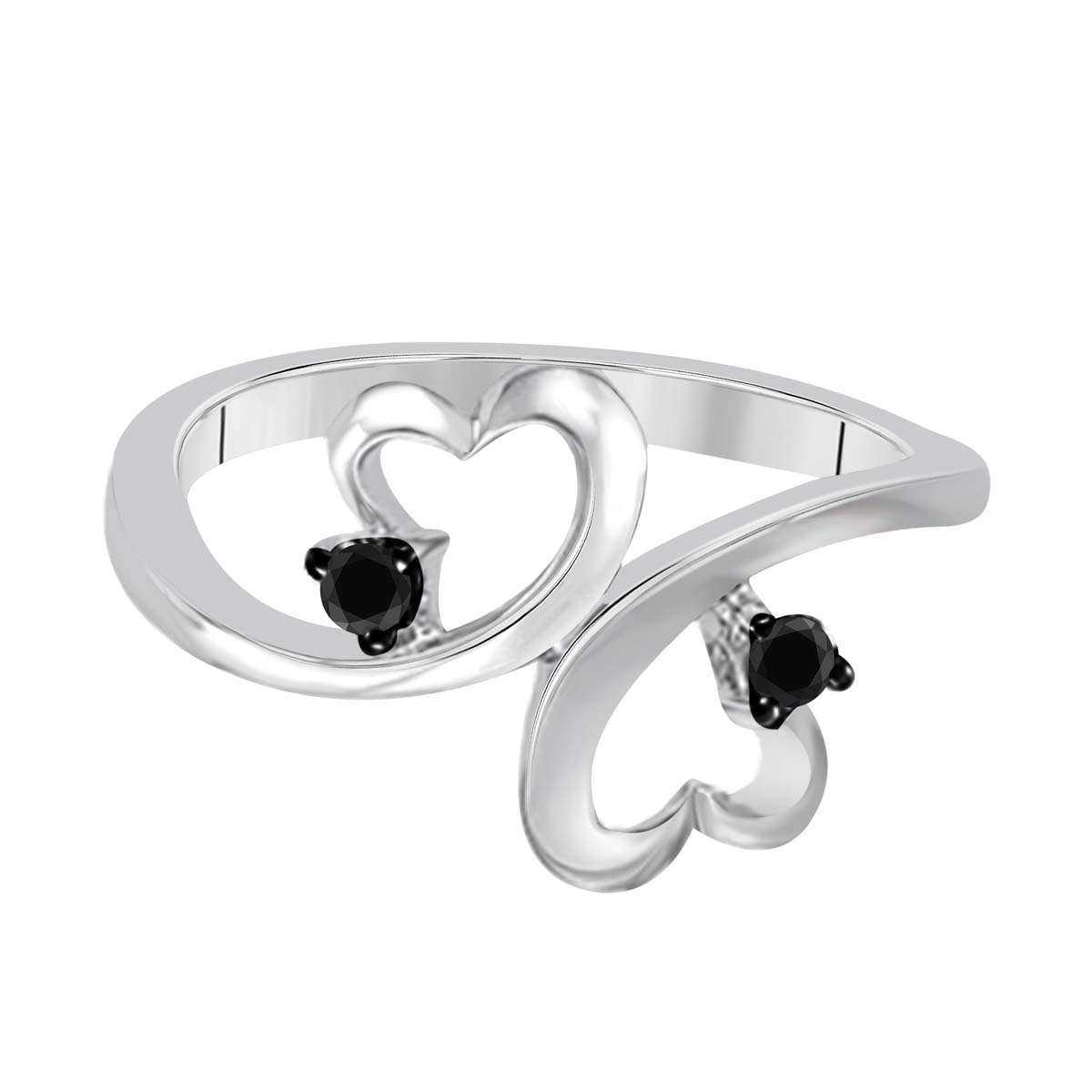 0.10 Carat Natural Black Diamond Heart Shape Wedding Rings In 10K White Rose Yellow Gold Mauli Jewels