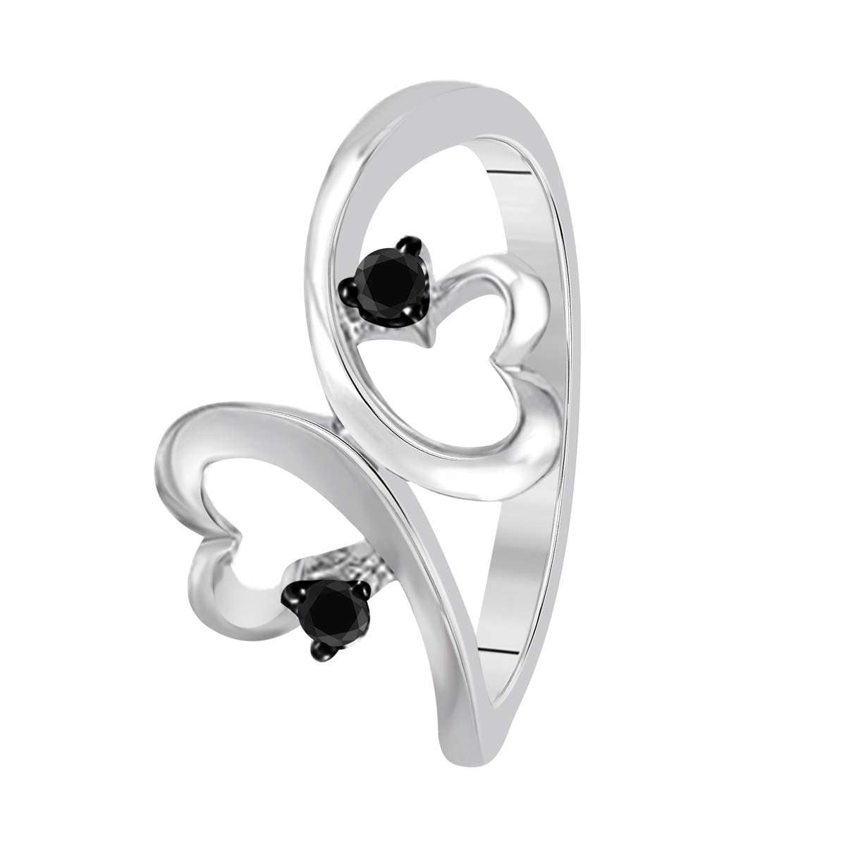 0.10 Carat Natural Black Diamond Heart Shape Wedding Rings In 10K White Rose Yellow Gold Mauli Jewels